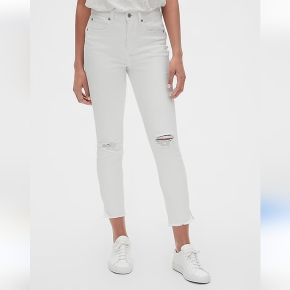 Gap High Rise True Skinny Jeans - White Distressed with Raw Hem Size 29 - Picture 1 of 15